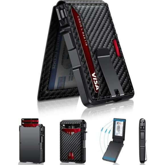 Mens RFID Slim Wallet With Money Clip ID Window Metal Credit Card Holder